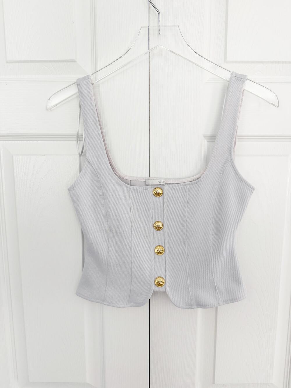 Zara Structured Gold Button Corset Tank Top Textured Cropped Minimalist Chic